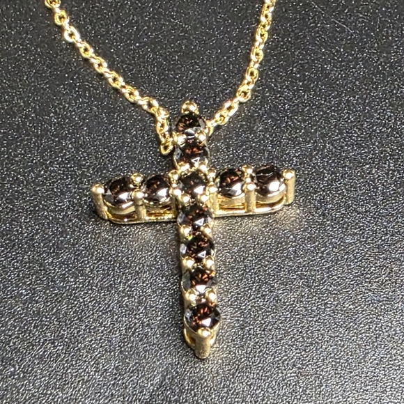 π€ 3.mm Black Moissanite Cross Necklace β Gold-Filled π€ - Picture 3 of 5